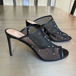Valentino Rockstud Mesh Mules black gold stud mesh pump stiletto sandal sz 41.5